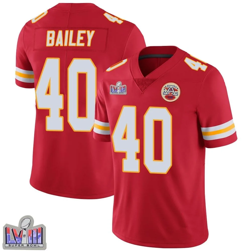 Men's Kansas City Chiefs Emani Bailey Nike Team Color Vapor Untouchable Super Bowl LVIII Patch Limited Red Jersey Men's Kansas City Chiefs Emani Bailey Nike Team Color Vapor Untouchable Super Bowl LVIII Patch Limited Red Jersey