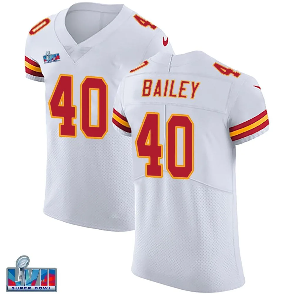 Men's Kansas City Chiefs Emani Bailey Nike Vapor Untouchable Super Bowl LVII Patch Elite White Jersey Men's Kansas City Chiefs Emani Bailey Nike Vapor Untouchable Super Bowl LVII Patch Elite White Jersey