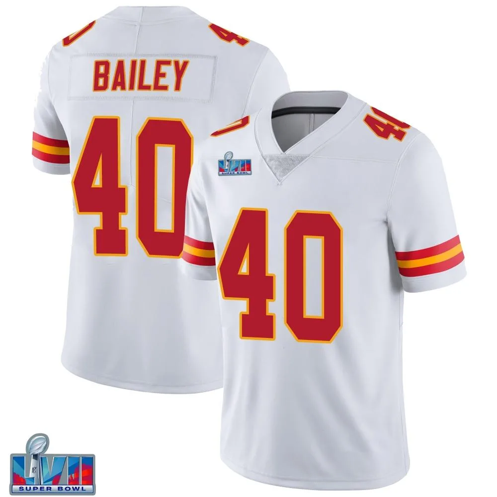 Men's Kansas City Chiefs Emani Bailey Nike Vapor Untouchable Super Bowl LVII Patch Limited White Jersey Men's Kansas City Chiefs Emani Bailey Nike Vapor Untouchable Super Bowl LVII Patch Limited White Jersey