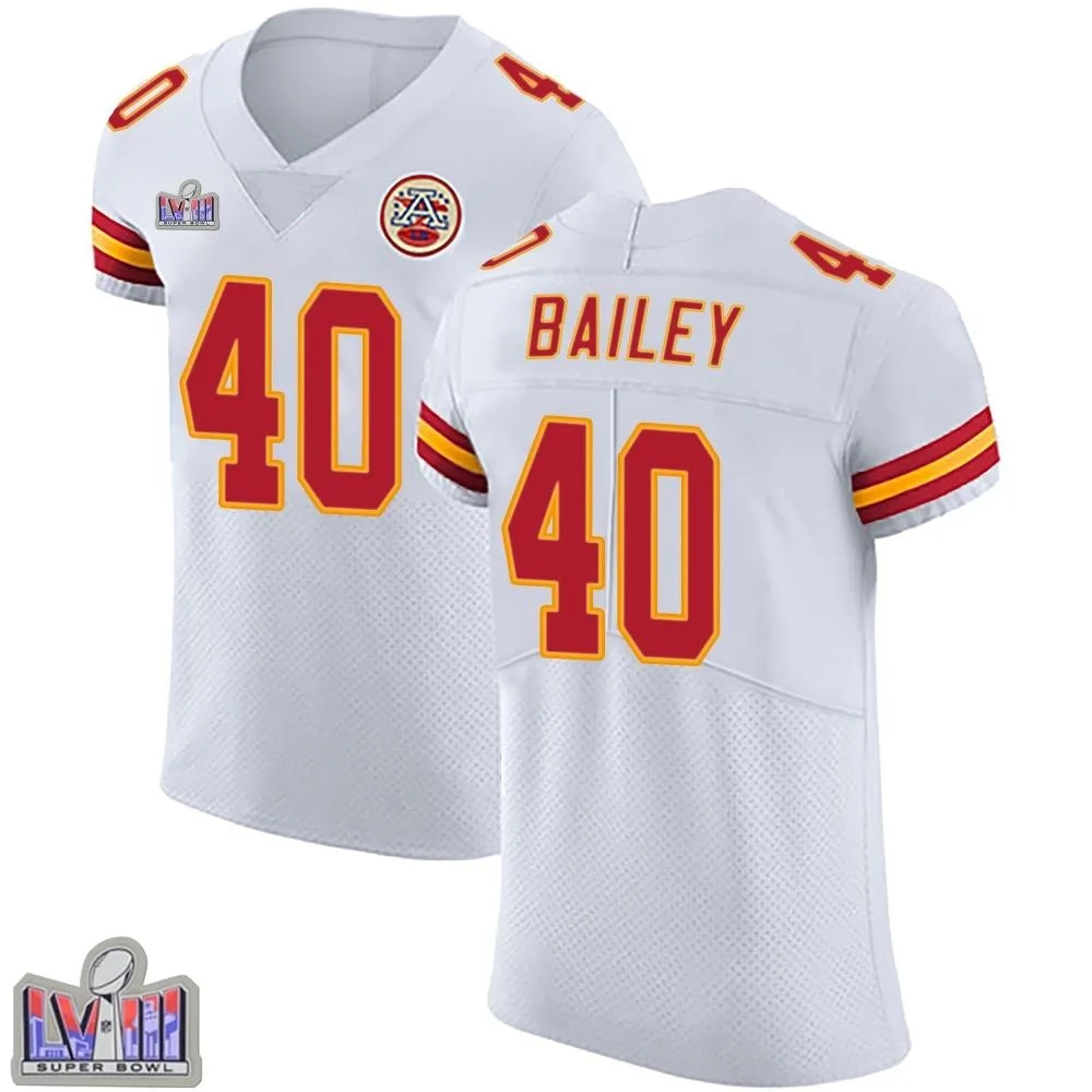 Men's Kansas City Chiefs Emani Bailey Nike Vapor Untouchable Super Bowl LVIII Patch Elite White Jersey Men's Kansas City Chiefs Emani Bailey Nike Vapor Untouchable Super Bowl LVIII Patch Elite White Jersey