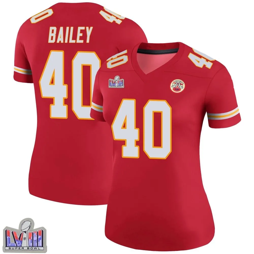 Women's Kansas City Chiefs Emani Bailey Nike Color Rush Super Bowl LVIII Patch Legend Red Jersey Women's Kansas City Chiefs Emani Bailey Nike Color Rush Super Bowl LVIII Patch Legend Red Jersey