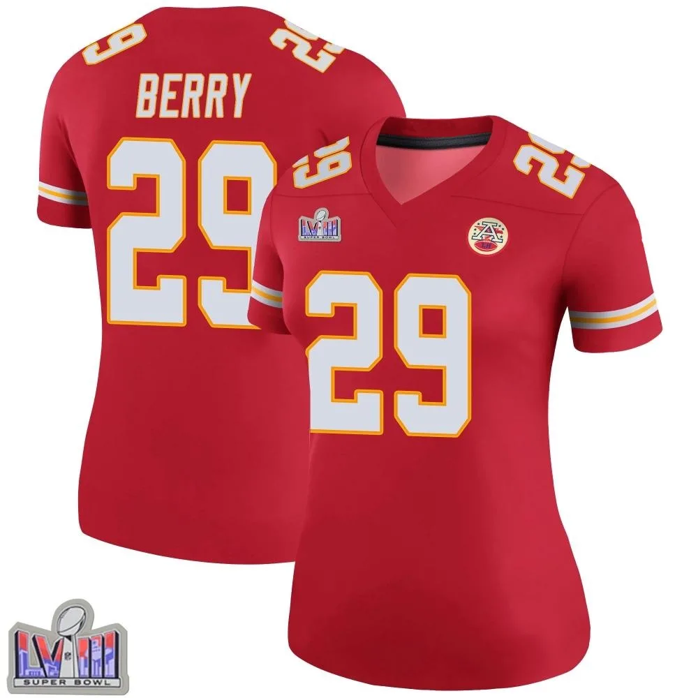 Women's Kansas City Chiefs Eric Berry Nike Color Rush Super Bowl LVIII Patch Legend Red Jersey Women's Kansas City Chiefs Eric Berry Nike Color Rush Super Bowl LVIII Patch Legend Red Jersey