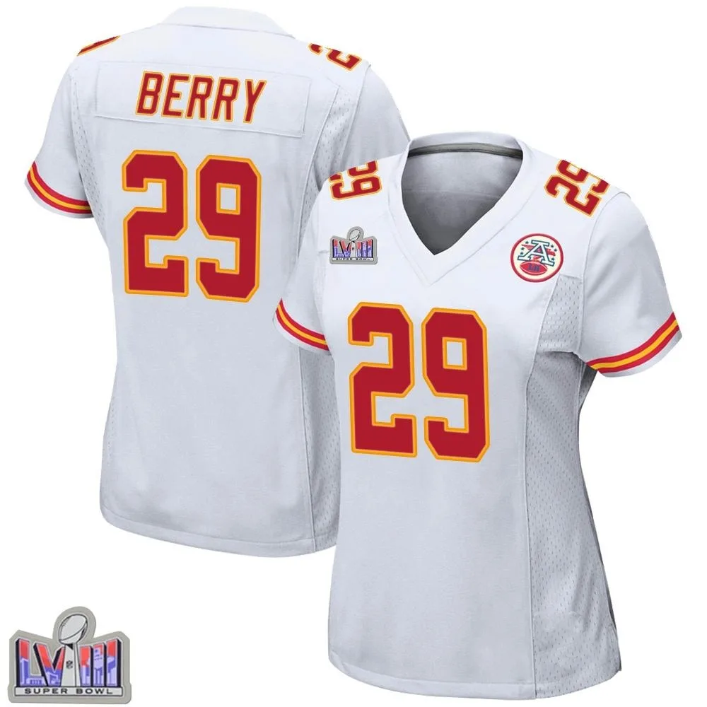 Women's Kansas City Chiefs Eric Berry Nike Super Bowl LVIII Patch Game White Jersey Women's Kansas City Chiefs Eric Berry Nike Super Bowl LVIII Patch Game White Jersey