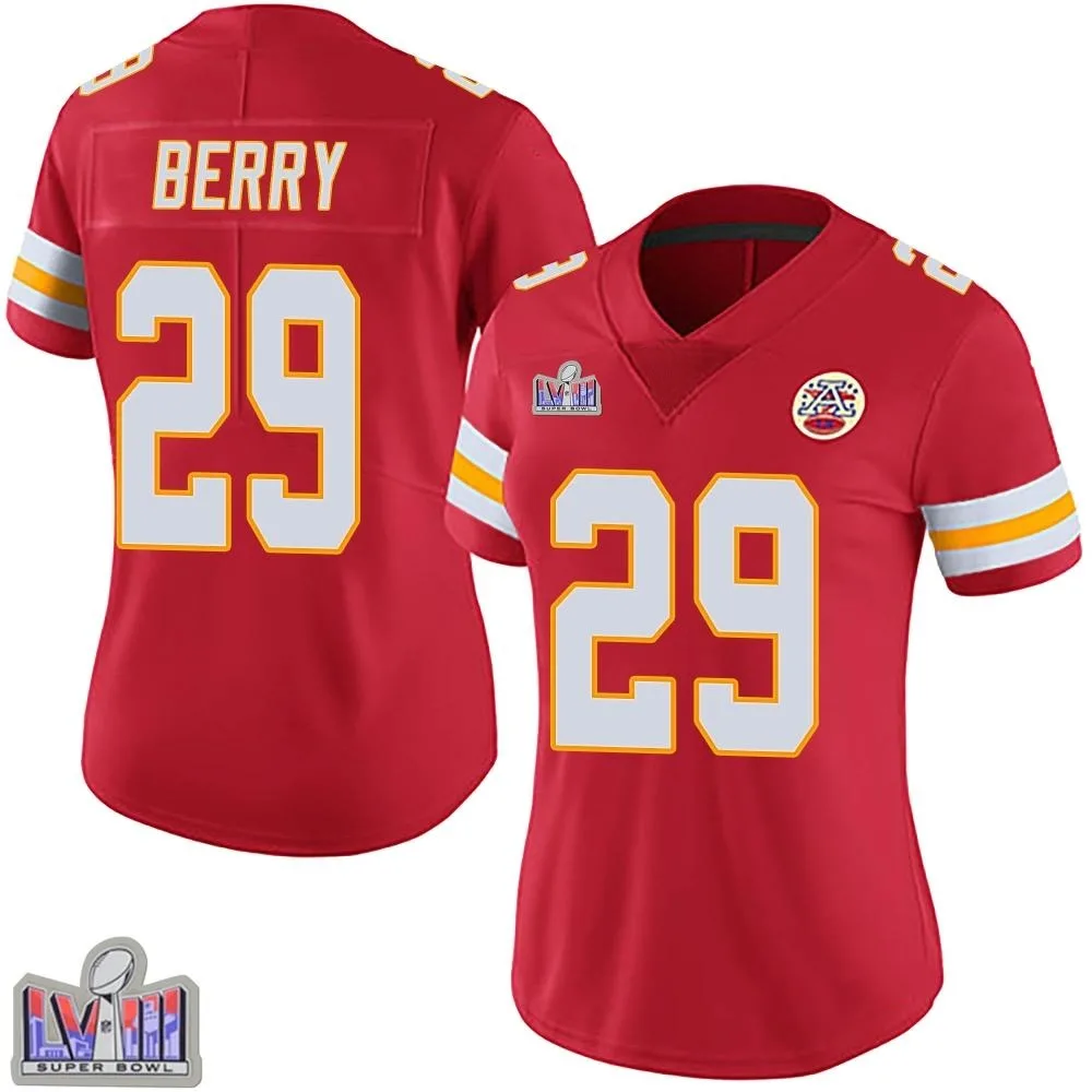 Women's Kansas City Chiefs Eric Berry Nike Team Color Vapor Untouchable Super Bowl LVIII Patch Limited Red Jersey Women's Kansas City Chiefs Eric Berry Nike Team Color Vapor Untouchable Super Bowl LVIII Patch Limited Red Jersey