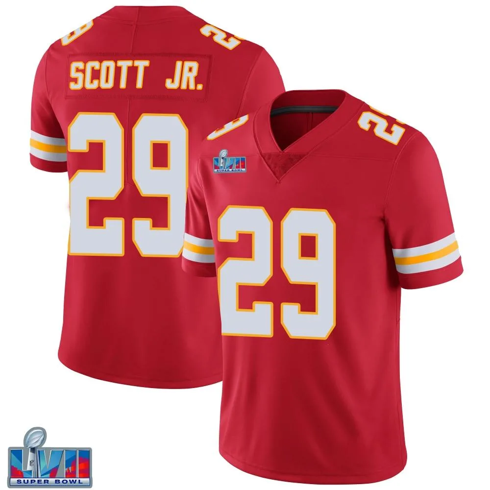 Men's Kansas City Chiefs Eric Scott Jr. Nike Team Color Vapor Untouchable Super Bowl LVII Patch Limited Red Jersey Men's Kansas City Chiefs Eric Scott Jr. Nike Team Color Vapor Untouchable Super Bowl LVII Patch Limited Red Jersey