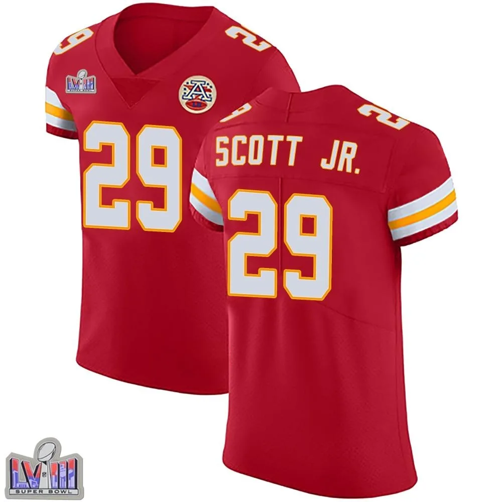 Men's Kansas City Chiefs Eric Scott Jr. Nike Team Color Vapor Untouchable Super Bowl LVIII Patch Elite Red Jersey Men's Kansas City Chiefs Eric Scott Jr. Nike Team Color Vapor Untouchable Super Bowl LVIII Patch Elite Red Jersey