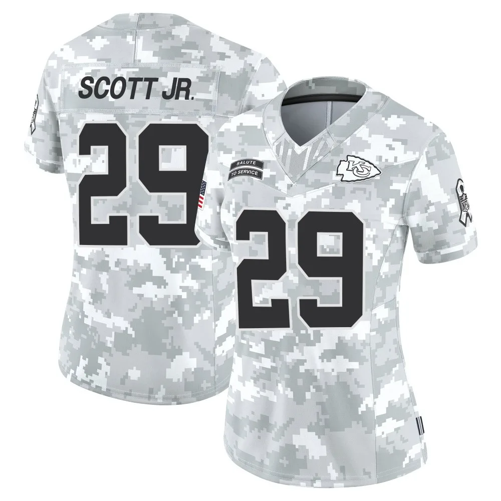 Women's Kansas City Chiefs Eric Scott Jr. Nike 2024 Salute to Service Limited Arctic Camo Jersey Women's Kansas City Chiefs Eric Scott Jr. Nike 2024 Salute to Service Limited Arctic Camo Jersey