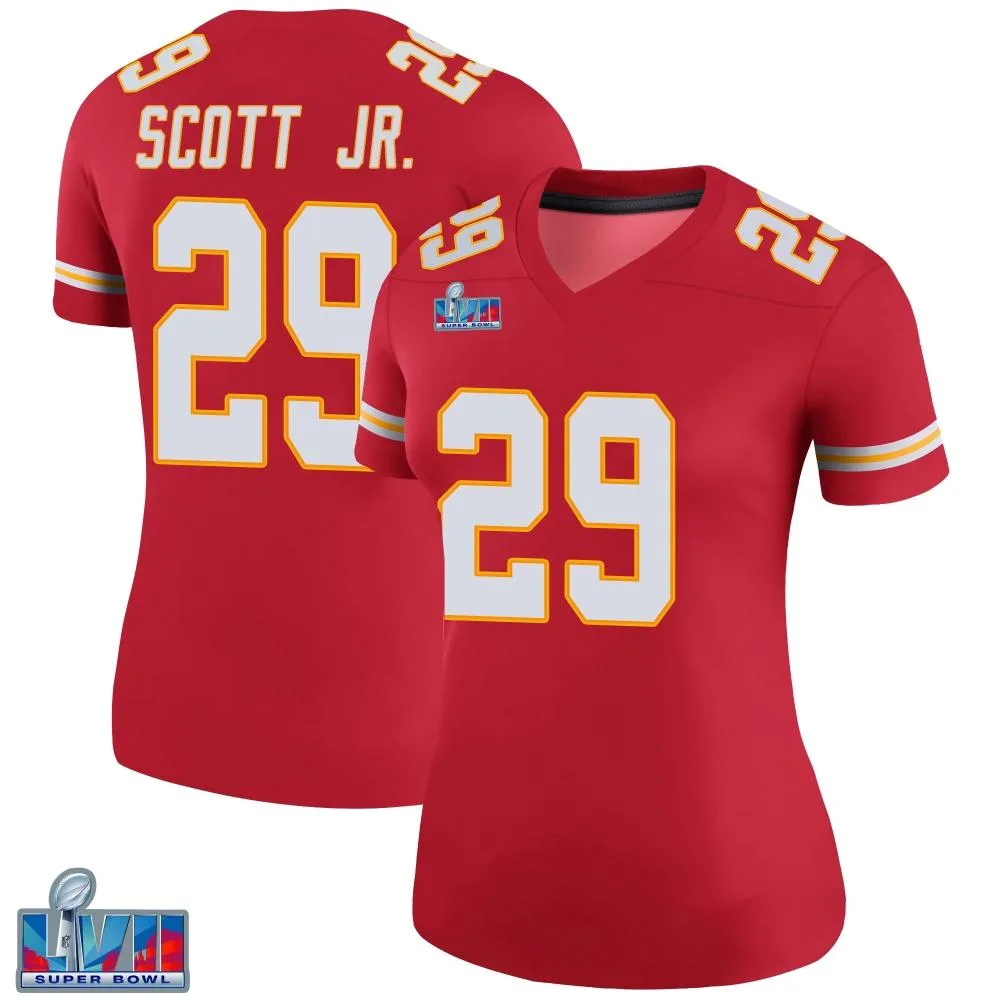 Women's Kansas City Chiefs Eric Scott Jr. Nike Color Rush Super Bowl LVII Patch Legend Red Jersey Women's Kansas City Chiefs Eric Scott Jr. Nike Color Rush Super Bowl LVII Patch Legend Red Jersey