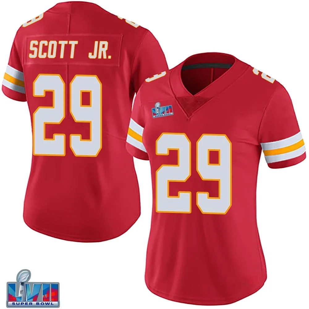 Women's Kansas City Chiefs Eric Scott Jr. Nike Team Color Vapor Untouchable Super Bowl LVII Patch Limited Red Jersey Women's Kansas City Chiefs Eric Scott Jr. Nike Team Color Vapor Untouchable Super Bowl LVII Patch Limited Red Jersey