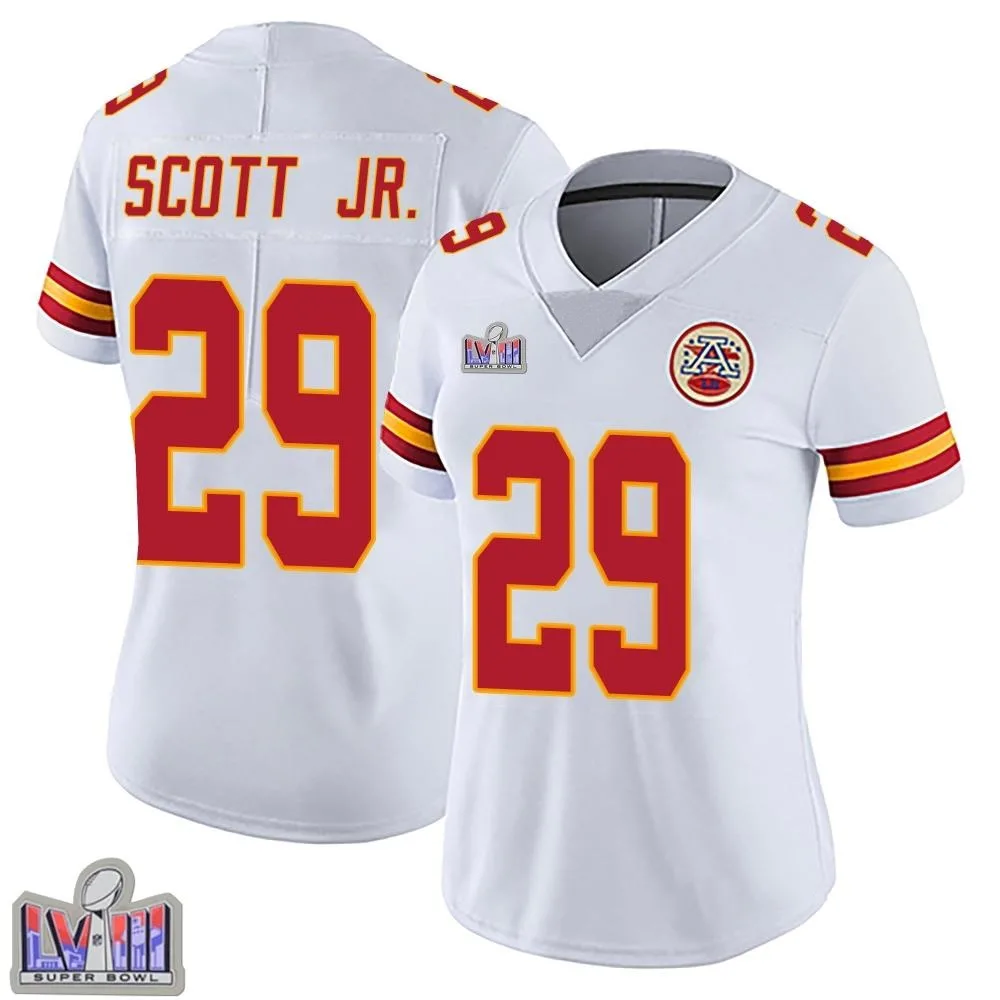 Women's Kansas City Chiefs Eric Scott Jr. Nike Vapor Untouchable Super Bowl LVIII Patch Limited White Jersey Women's Kansas City Chiefs Eric Scott Jr. Nike Vapor Untouchable Super Bowl LVIII Patch Limited White Jersey