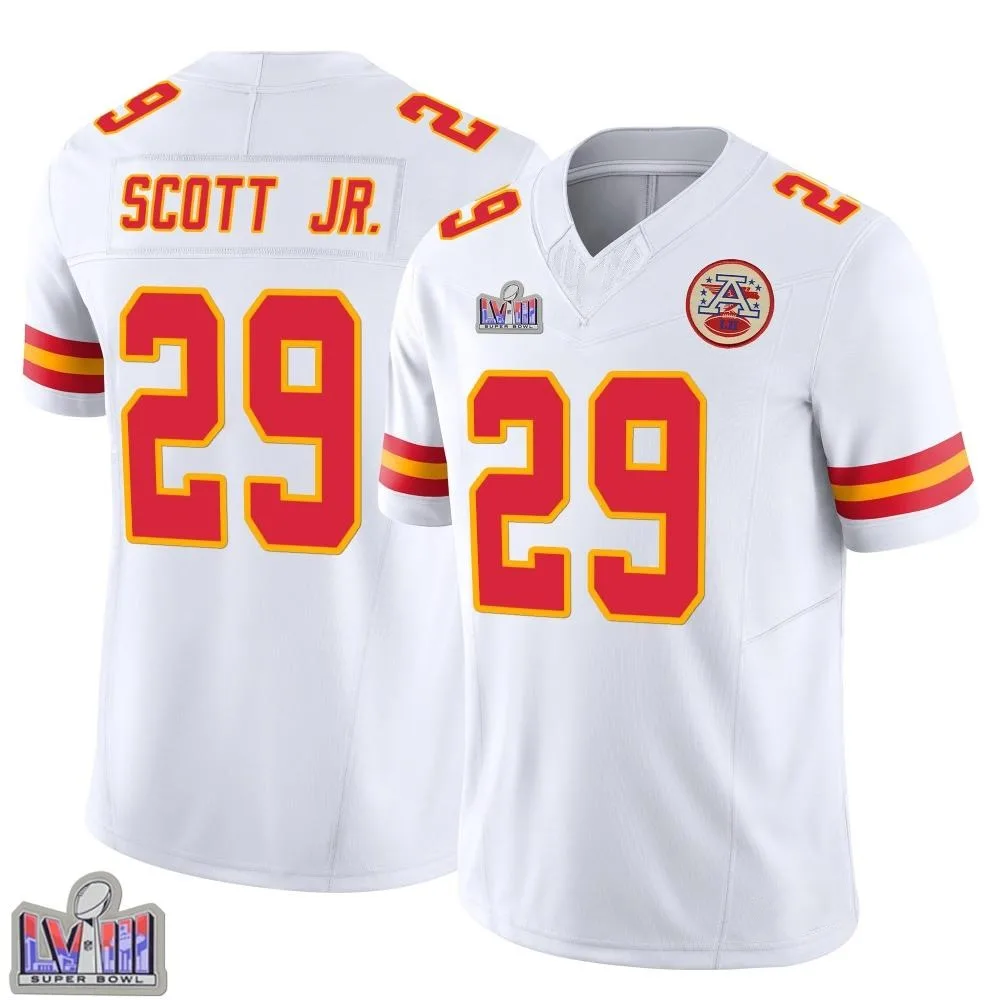 Youth Kansas City Chiefs Eric Scott Jr. Nike Vapor F.U.S.E. Super Bowl LVIII Patch Limited White Jersey Youth Kansas City Chiefs Eric Scott Jr. Nike Vapor F.U.S.E. Super Bowl LVIII Patch Limited White Jersey