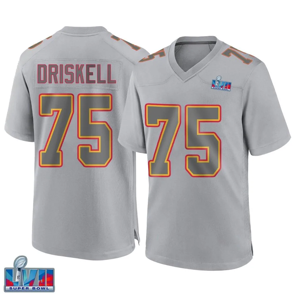 Men's Kansas City Chiefs Ethan Driskell Nike Atmosphere Fashion Super Bowl LVII Patch Game Gray Jersey Men's Kansas City Chiefs Ethan Driskell Nike Atmosphere Fashion Super Bowl LVII Patch Game Gray Jersey