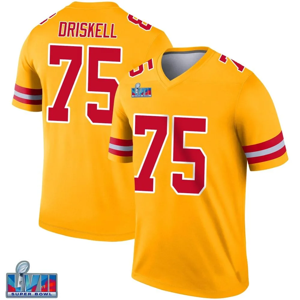 Men's Kansas City Chiefs Ethan Driskell Nike Inverted Super Bowl LVII Patch Legend Gold Jersey Men's Kansas City Chiefs Ethan Driskell Nike Inverted Super Bowl LVII Patch Legend Gold Jersey