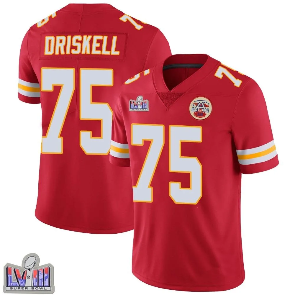 Men's Kansas City Chiefs Ethan Driskell Nike Team Color Vapor Untouchable Super Bowl LVIII Patch Limited Red Jersey Men's Kansas City Chiefs Ethan Driskell Nike Team Color Vapor Untouchable Super Bowl LVIII Patch Limited Red Jersey