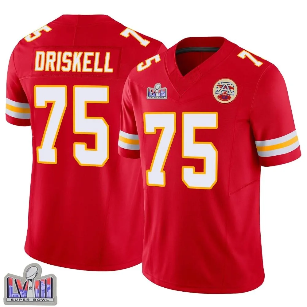 Men's Kansas City Chiefs Ethan Driskell Nike Vapor F.U.S.E. Super Bowl LVIII Patch Limited Red Jersey Men's Kansas City Chiefs Ethan Driskell Nike Vapor F.U.S.E. Super Bowl LVIII Patch Limited Red Jersey