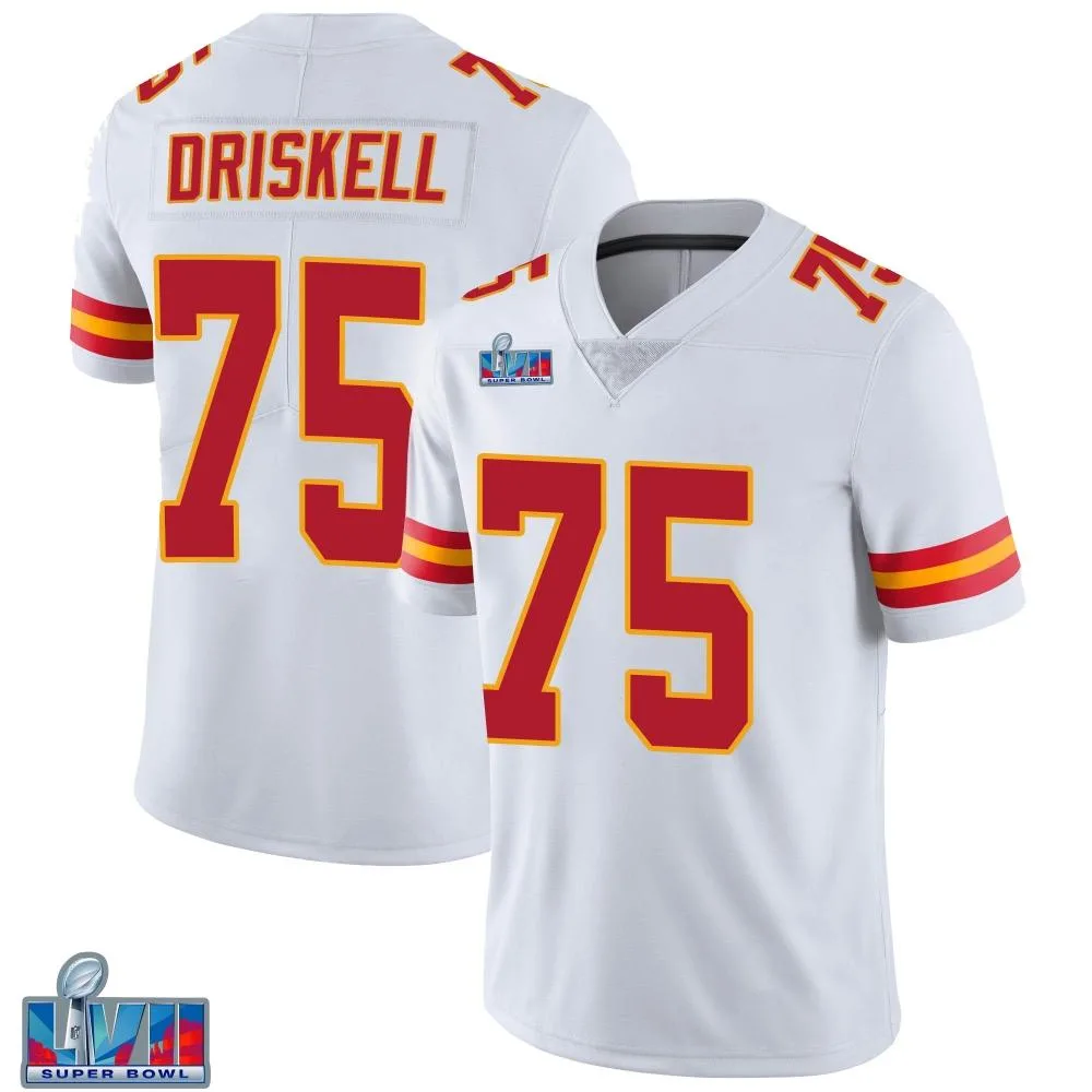 Men's Kansas City Chiefs Ethan Driskell Nike Vapor Untouchable Super Bowl LVII Patch Limited White Jersey Men's Kansas City Chiefs Ethan Driskell Nike Vapor Untouchable Super Bowl LVII Patch Limited White Jersey