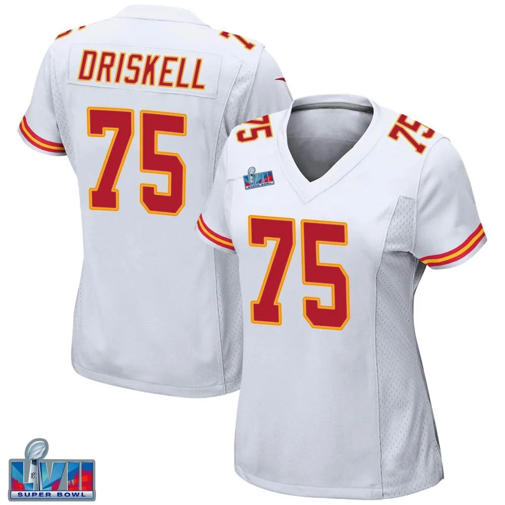 Women's Kansas City Chiefs Ethan Driskell Nike Super Bowl LVII Patch Game White Jersey Women's Kansas City Chiefs Ethan Driskell Nike Super Bowl LVII Patch Game White Jersey