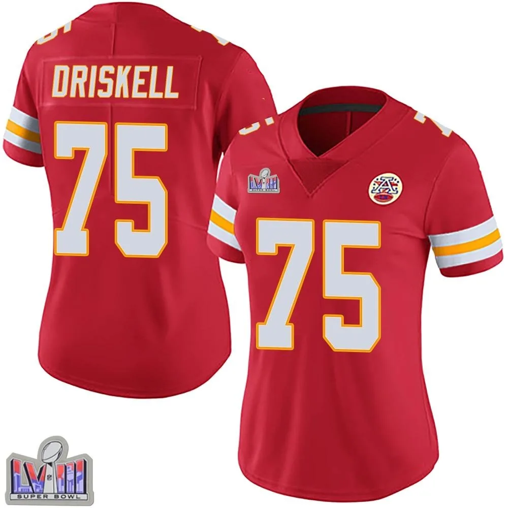 Women's Kansas City Chiefs Ethan Driskell Nike Team Color Vapor Untouchable Super Bowl LVIII Patch Limited Red Jersey Women's Kansas City Chiefs Ethan Driskell Nike Team Color Vapor Untouchable Super Bowl LVIII Patch Limited Red Jersey