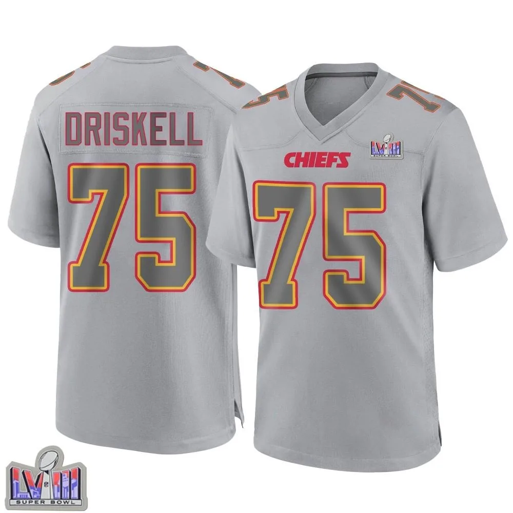 Youth Kansas City Chiefs Ethan Driskell Nike Atmosphere Fashion Super Bowl LVIII Patch Game Gray Jersey Youth Kansas City Chiefs Ethan Driskell Nike Atmosphere Fashion Super Bowl LVIII Patch Game Gray Jersey