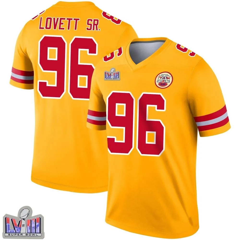 Men's Kansas City Chiefs Fabien Lovett Sr. Nike Inverted Super Bowl LVIII Patch Legend Gold Jersey Men's Kansas City Chiefs Fabien Lovett Sr. Nike Inverted Super Bowl LVIII Patch Legend Gold Jersey