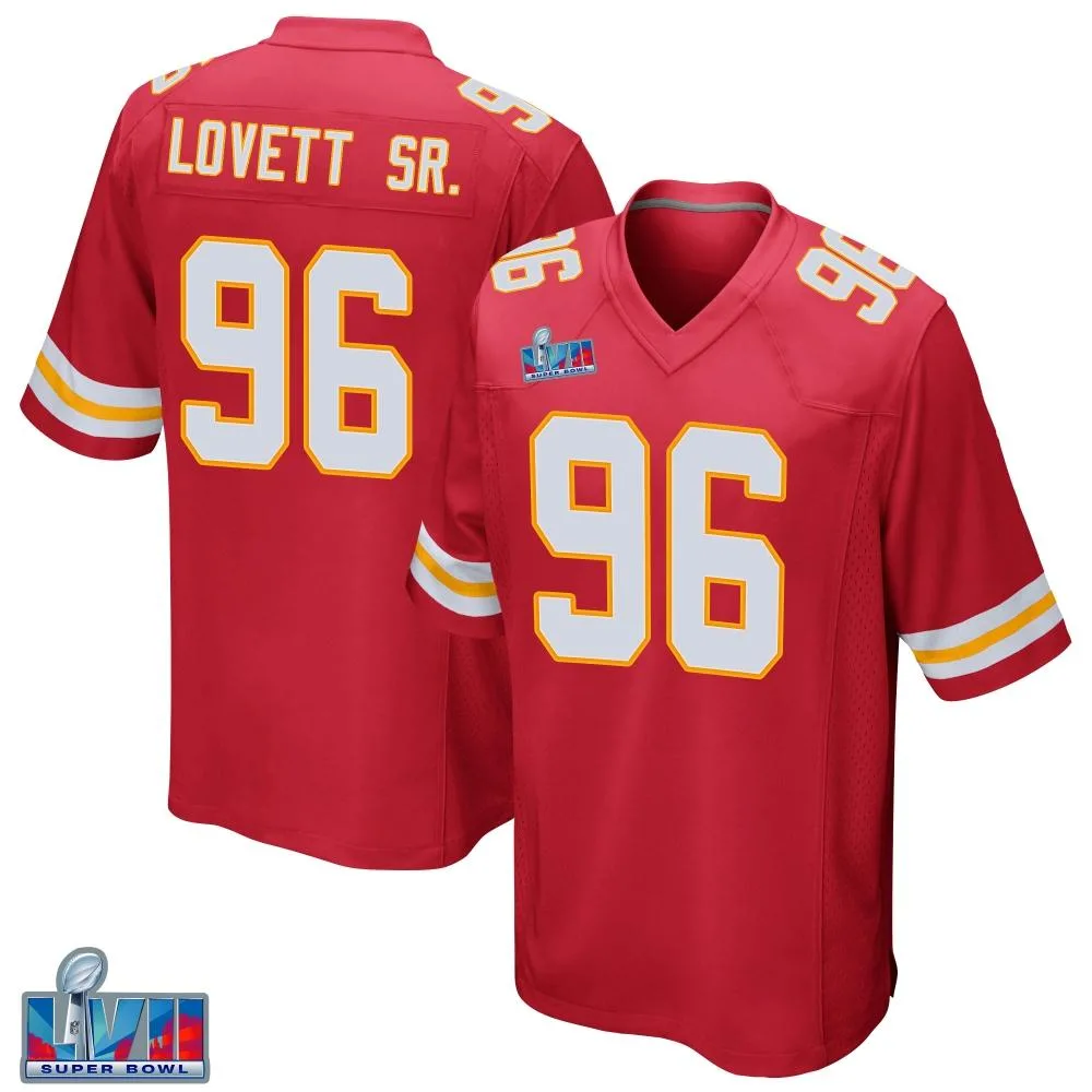 Men's Kansas City Chiefs Fabien Lovett Sr. Nike Team Color Super Bowl LVII Patch Game Red Jersey Men's Kansas City Chiefs Fabien Lovett Sr. Nike Team Color Super Bowl LVII Patch Game Red Jersey