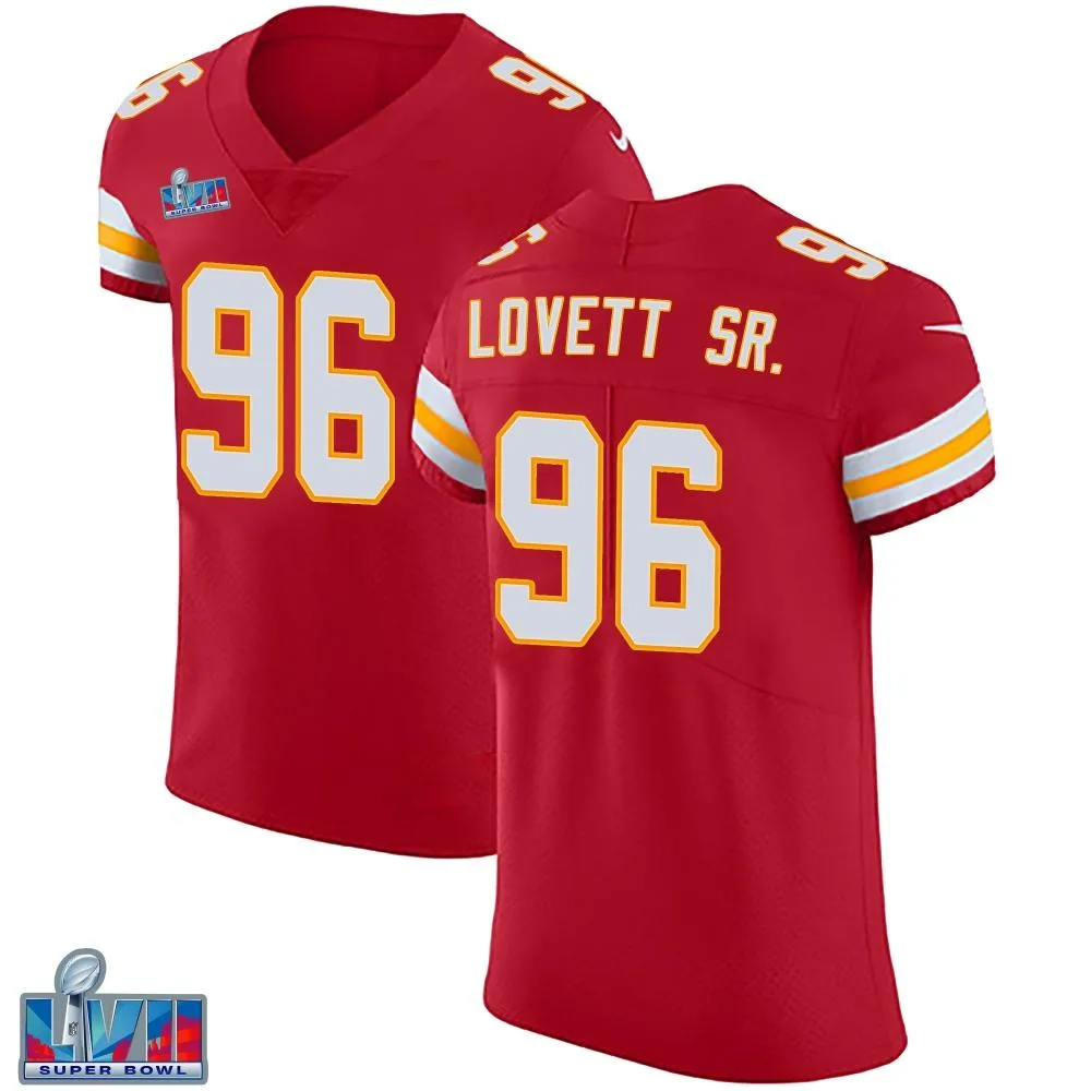 Men's Kansas City Chiefs Fabien Lovett Sr. Nike Team Color Vapor Untouchable Super Bowl LVII Patch Elite Red Jersey Men's Kansas City Chiefs Fabien Lovett Sr. Nike Team Color Vapor Untouchable Super Bowl LVII Patch Elite Red Jersey