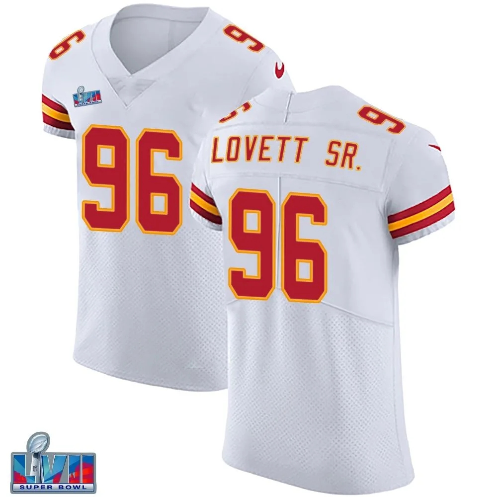 Men's Kansas City Chiefs Fabien Lovett Sr. Nike Vapor Untouchable Super Bowl LVII Patch Elite White Jersey Men's Kansas City Chiefs Fabien Lovett Sr. Nike Vapor Untouchable Super Bowl LVII Patch Elite White Jersey