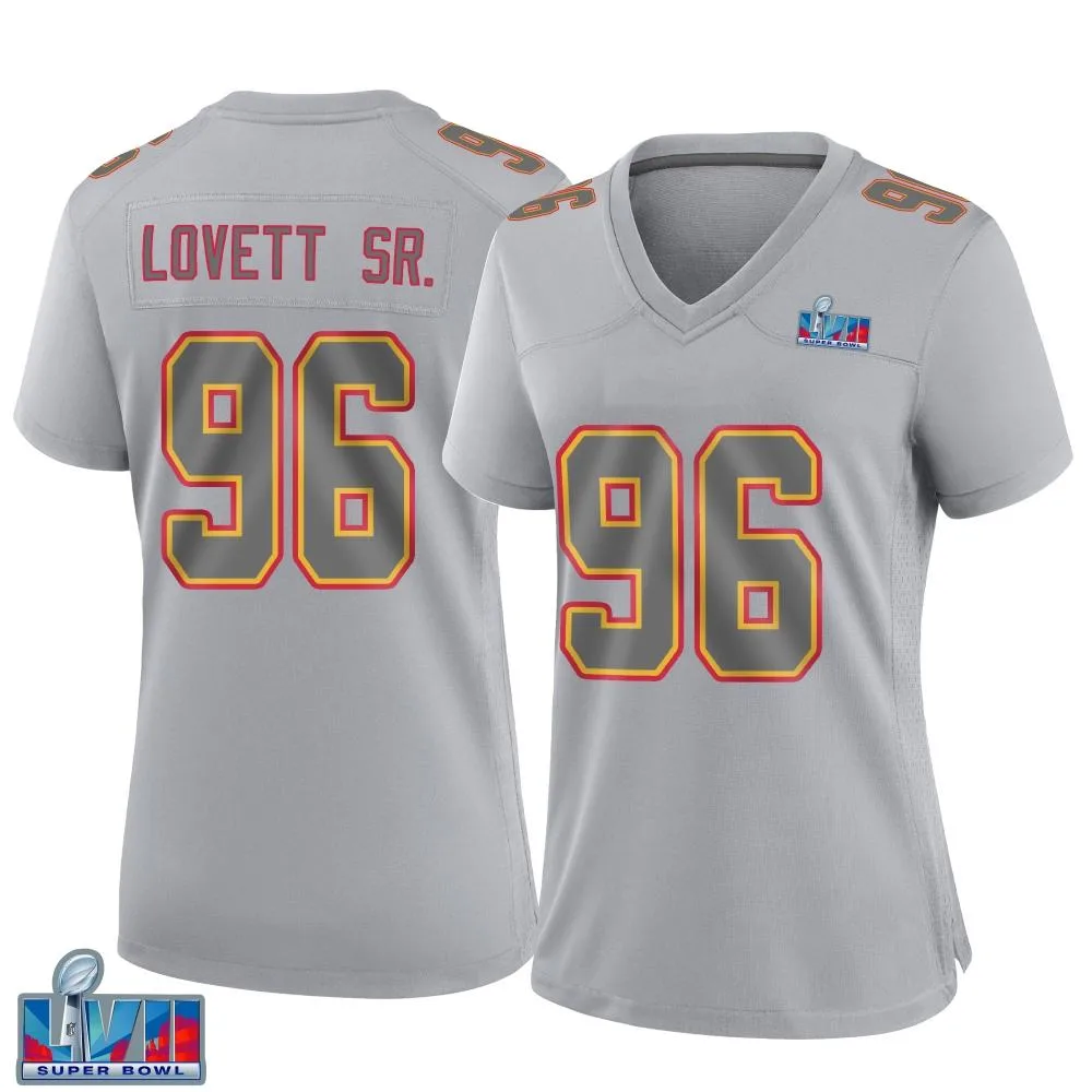 Women's Kansas City Chiefs Fabien Lovett Sr. Nike Atmosphere Fashion Super Bowl LVII Patch Game Gray Jersey Women's Kansas City Chiefs Fabien Lovett Sr. Nike Atmosphere Fashion Super Bowl LVII Patch Game Gray Jersey