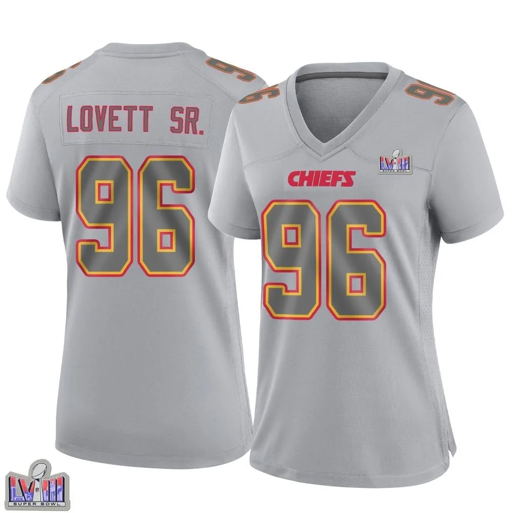 Women's Kansas City Chiefs Fabien Lovett Sr. Nike Atmosphere Fashion Super Bowl LVIII Patch Game Gray Jersey Women's Kansas City Chiefs Fabien Lovett Sr. Nike Atmosphere Fashion Super Bowl LVIII Patch Game Gray Jersey