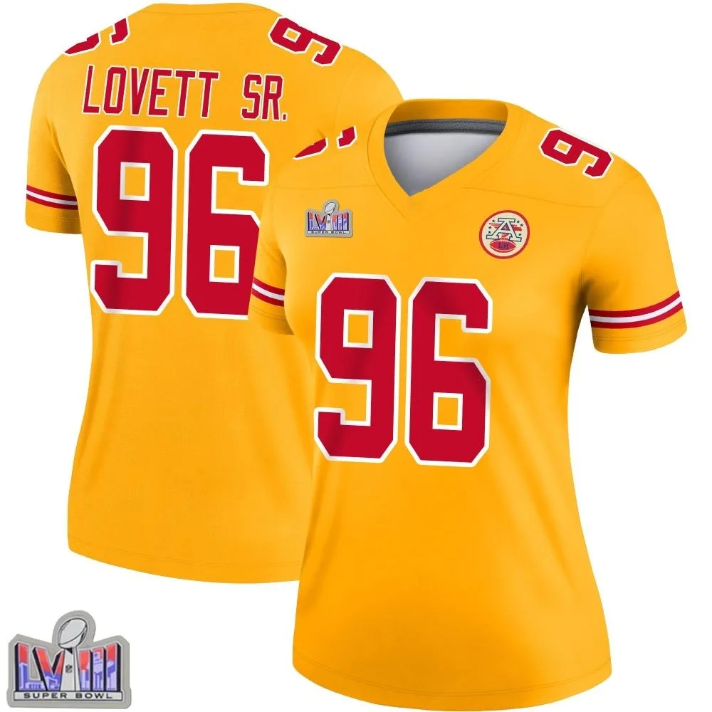 Women's Kansas City Chiefs Fabien Lovett Sr. Nike Inverted Super Bowl LVIII Patch Legend Gold Jersey Women's Kansas City Chiefs Fabien Lovett Sr. Nike Inverted Super Bowl LVIII Patch Legend Gold Jersey