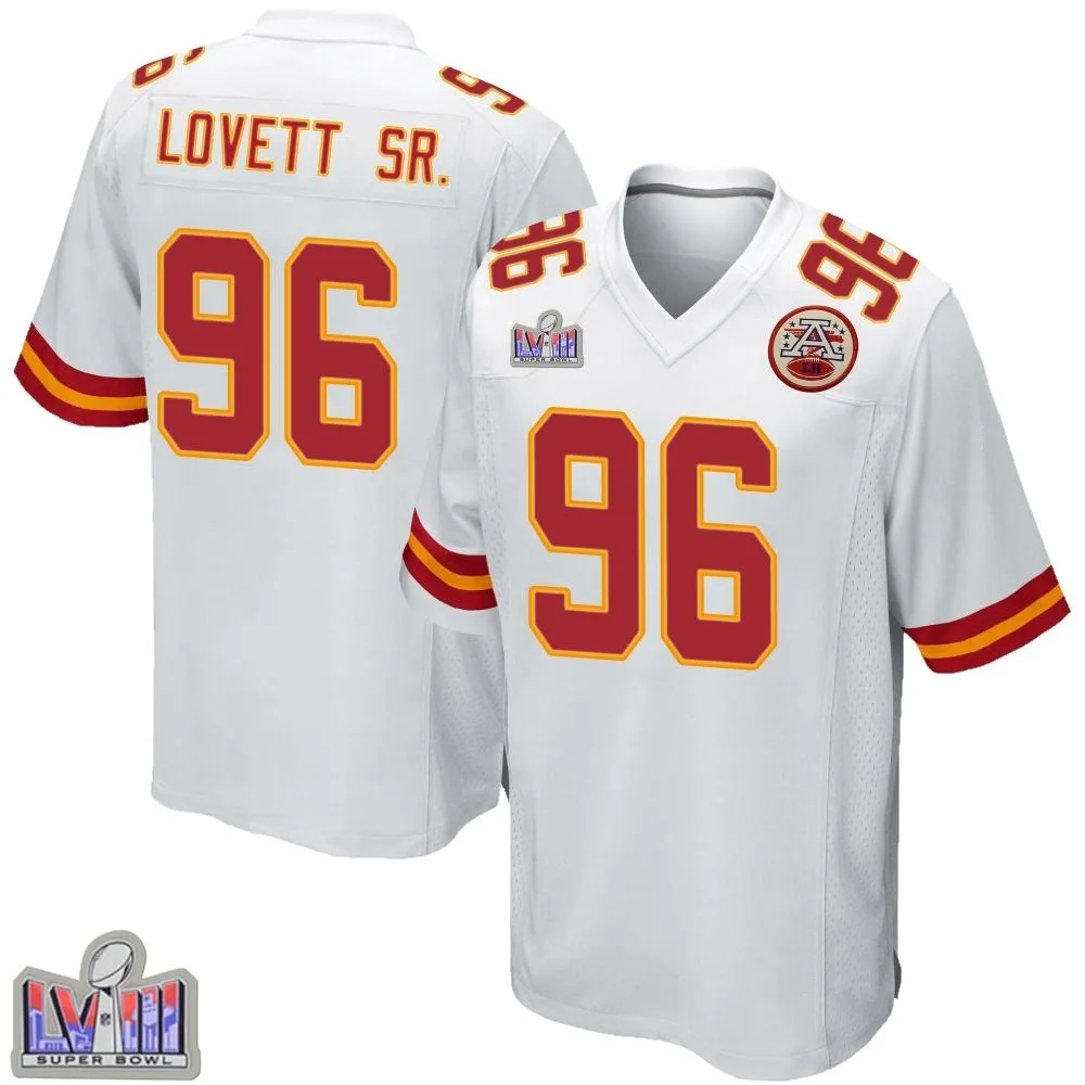 Youth Kansas City Chiefs Fabien Lovett Sr. Nike Super Bowl LVIII Patch Game White Jersey Youth Kansas City Chiefs Fabien Lovett Sr. Nike Super Bowl LVIII Patch Game White Jersey