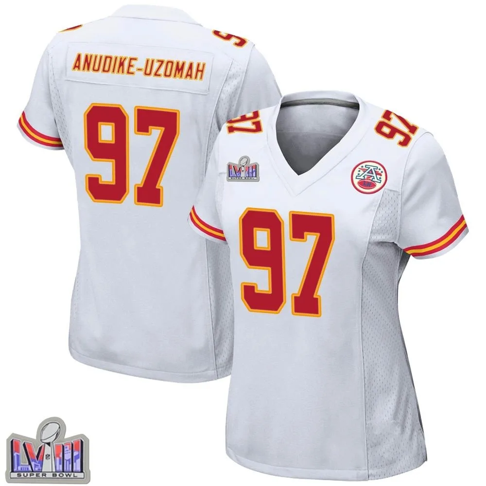 Women's Kansas City Chiefs Felix Anudike-Uzomah Nike Super Bowl LVIII Patch Game White Jersey Women's Kansas City Chiefs Felix Anudike-Uzomah Nike Super Bowl LVIII Patch Game White Jersey