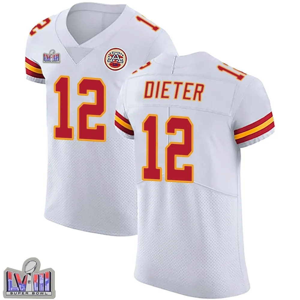 Men's Kansas City Chiefs Gehrig Dieter Nike Vapor Untouchable Super Bowl LVIII Patch Elite White Jersey Men's Kansas City Chiefs Gehrig Dieter Nike Vapor Untouchable Super Bowl LVIII Patch Elite White Jersey