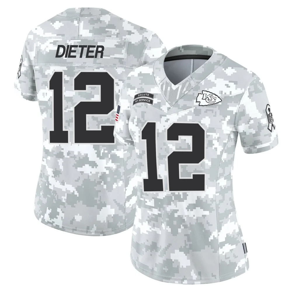Women's Kansas City Chiefs Gehrig Dieter Nike 2024 Salute to Service Limited Arctic Camo Jersey Women's Kansas City Chiefs Gehrig Dieter Nike 2024 Salute to Service Limited Arctic Camo Jersey