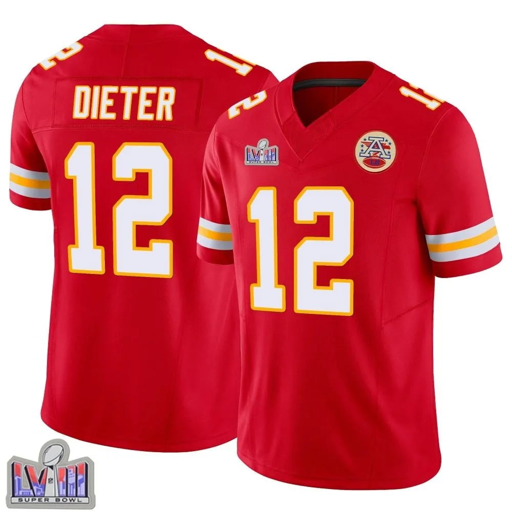 Youth Kansas City Chiefs Gehrig Dieter Nike Vapor F.U.S.E. Super Bowl LVIII Patch Limited Red Jersey Youth Kansas City Chiefs Gehrig Dieter Nike Vapor F.U.S.E. Super Bowl LVIII Patch Limited Red Jersey