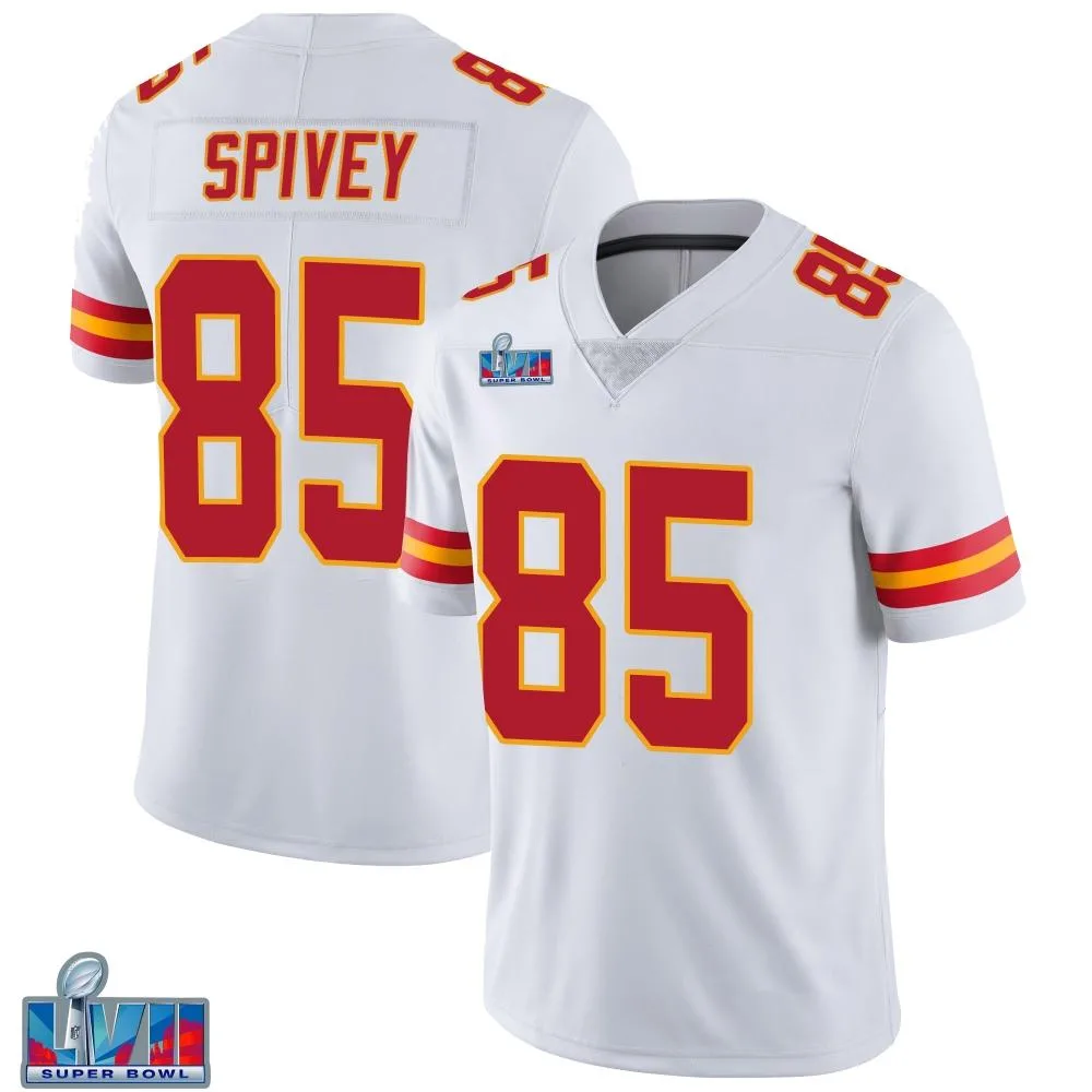 Men's Kansas City Chiefs Geor'quarius Spivey Nike Vapor Untouchable Super Bowl LVII Patch Limited White Jersey Men's Kansas City Chiefs Geor'quarius Spivey Nike Vapor Untouchable Super Bowl LVII Patch Limited White Jersey
