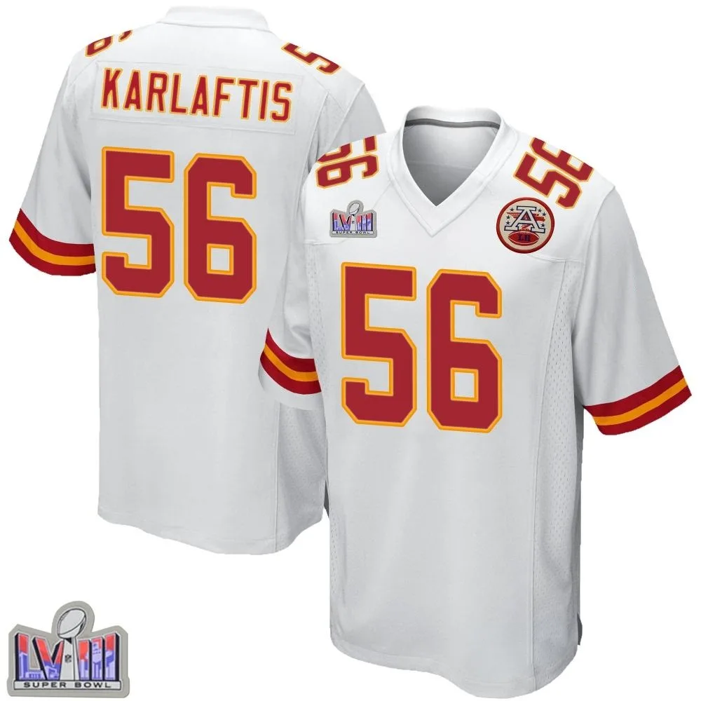 Youth Kansas City Chiefs George Karlaftis Nike Super Bowl LVIII Patch Game White Jersey Youth Kansas City Chiefs George Karlaftis Nike Super Bowl LVIII Patch Game White Jersey