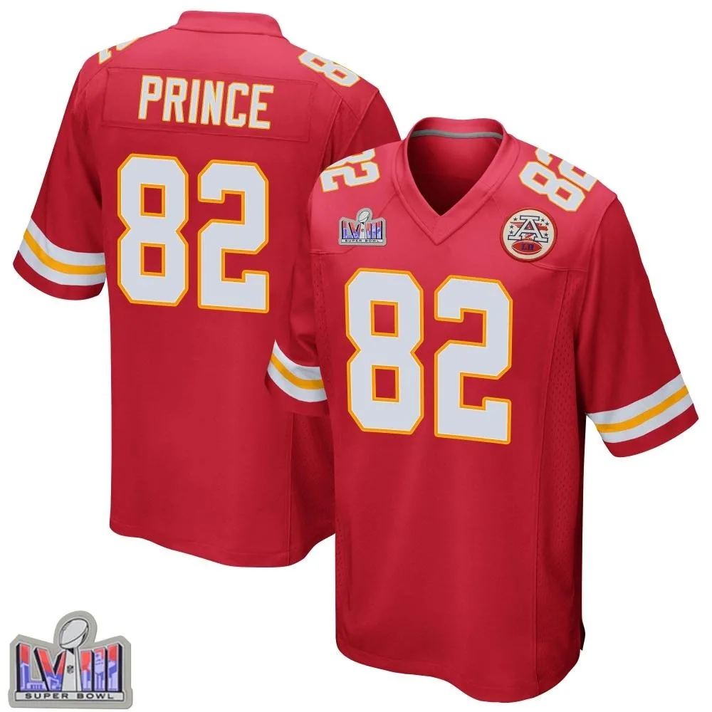 Men's Kansas City Chiefs Gerrit Prince Nike Team Color Super Bowl LVIII Patch Game Red Jersey Men's Kansas City Chiefs Gerrit Prince Nike Team Color Super Bowl LVIII Patch Game Red Jersey