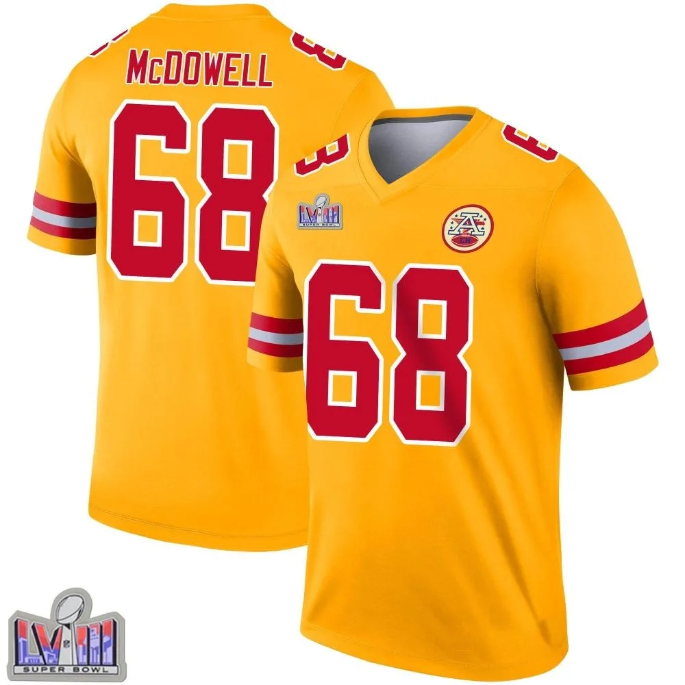 Men's Kansas City Chiefs Griffin Mcdowell Nike Inverted Super Bowl LVIII Patch Legend Gold Jersey Men's Kansas City Chiefs Griffin Mcdowell Nike Inverted Super Bowl LVIII Patch Legend Gold Jersey