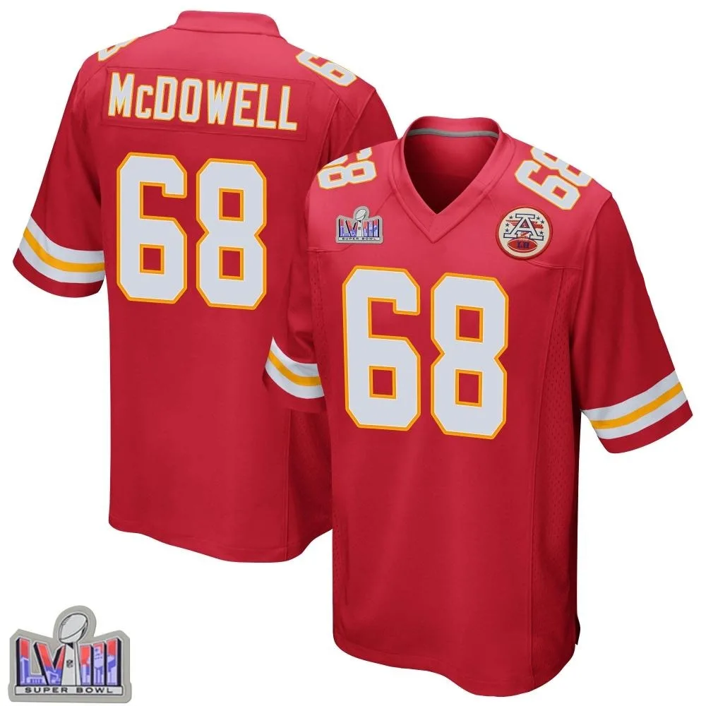 Men's Kansas City Chiefs Griffin Mcdowell Nike Team Color Super Bowl LVIII Patch Game Red Jersey Men's Kansas City Chiefs Griffin Mcdowell Nike Team Color Super Bowl LVIII Patch Game Red Jersey