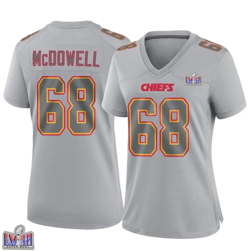 Women's Kansas City Chiefs Griffin Mcdowell Nike Atmosphere Fashion Super Bowl LVIII Patch Game Gray Jersey Women's Kansas City Chiefs Griffin Mcdowell Nike Atmosphere Fashion Super Bowl LVIII Patch Game Gray Jersey