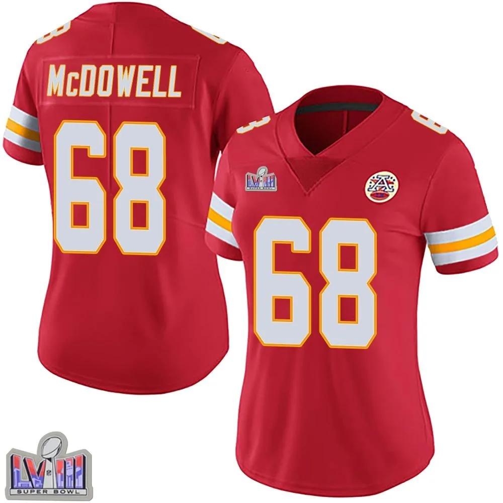 Women's Kansas City Chiefs Griffin Mcdowell Nike Team Color Vapor Untouchable Super Bowl LVIII Patch Limited Red Jersey Women's Kansas City Chiefs Griffin Mcdowell Nike Team Color Vapor Untouchable Super Bowl LVIII Patch Limited Red Jersey