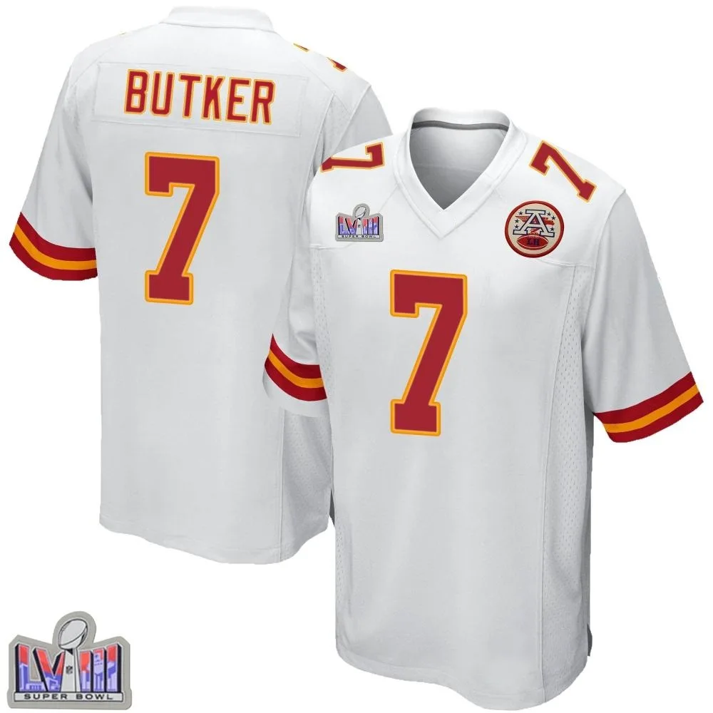 Men's Kansas City Chiefs Harrison Butker Nike Super Bowl LVIII Patch Game White Jersey Men's Kansas City Chiefs Harrison Butker Nike Super Bowl LVIII Patch Game White Jersey