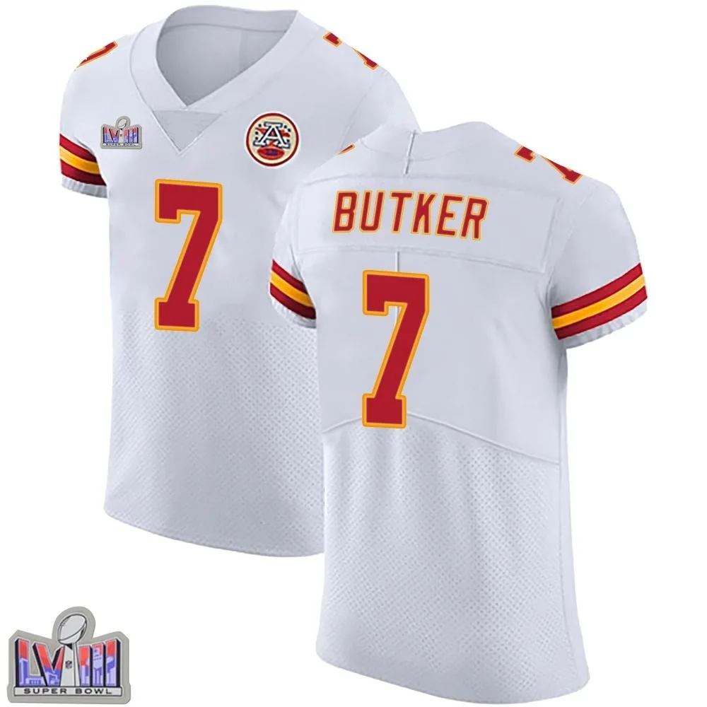 Men's Kansas City Chiefs Harrison Butker Nike Vapor Untouchable Super Bowl LVIII Patch Elite White Jersey Men's Kansas City Chiefs Harrison Butker Nike Vapor Untouchable Super Bowl LVIII Patch Elite White Jersey