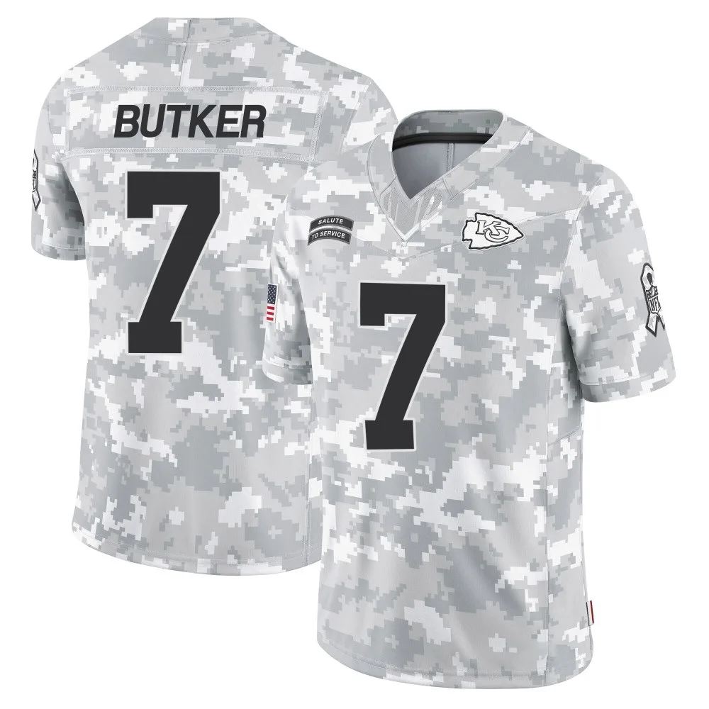 Youth Kansas City Chiefs Harrison Butker Nike 2024 Salute to Service Limited Arctic Camo Jersey Youth Kansas City Chiefs Harrison Butker Nike 2024 Salute to Service Limited Arctic Camo Jersey