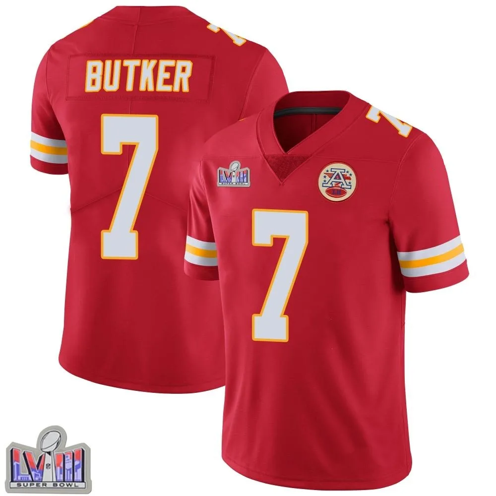 Youth Kansas City Chiefs Harrison Butker Nike Team Color Vapor Untouchable Super Bowl LVIII Patch Limited Red Jersey Youth Kansas City Chiefs Harrison Butker Nike Team Color Vapor Untouchable Super Bowl LVIII Patch Limited Red Jersey