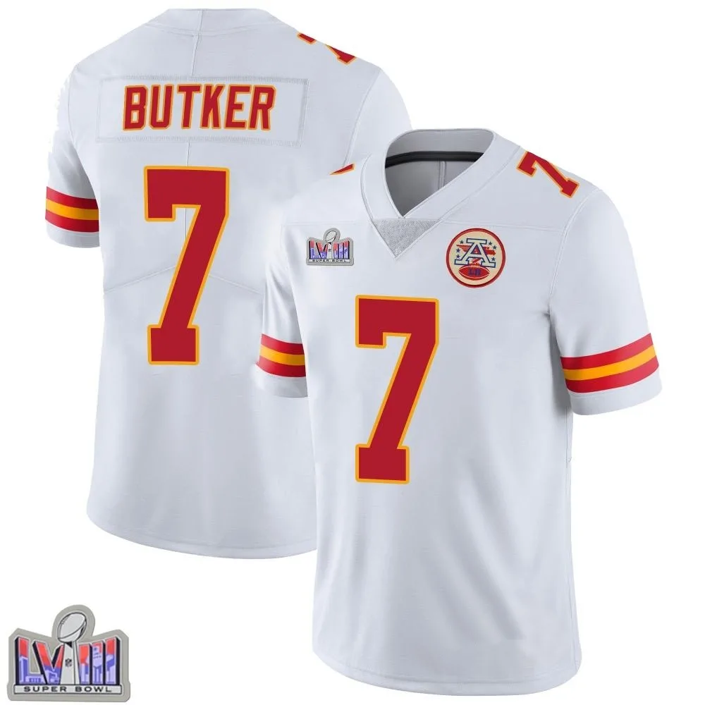 Youth Kansas City Chiefs Harrison Butker Nike Vapor Untouchable Super Bowl LVIII Patch Limited White Jersey Youth Kansas City Chiefs Harrison Butker Nike Vapor Untouchable Super Bowl LVIII Patch Limited White Jersey
