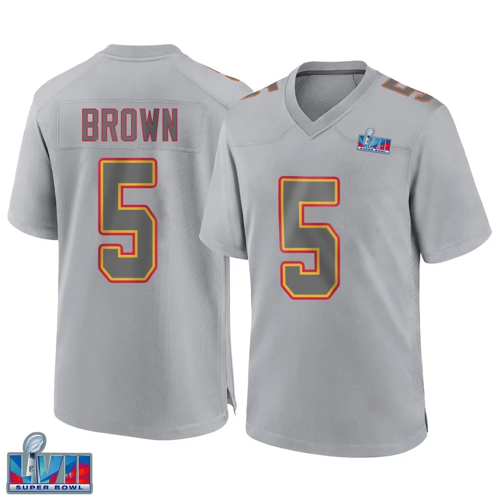 Men's Kansas City Chiefs Hollywood Brown Nike Atmosphere Fashion Super Bowl LVII Patch Game Gray Jersey Men's Kansas City Chiefs Hollywood Brown Nike Atmosphere Fashion Super Bowl LVII Patch Game Gray Jersey