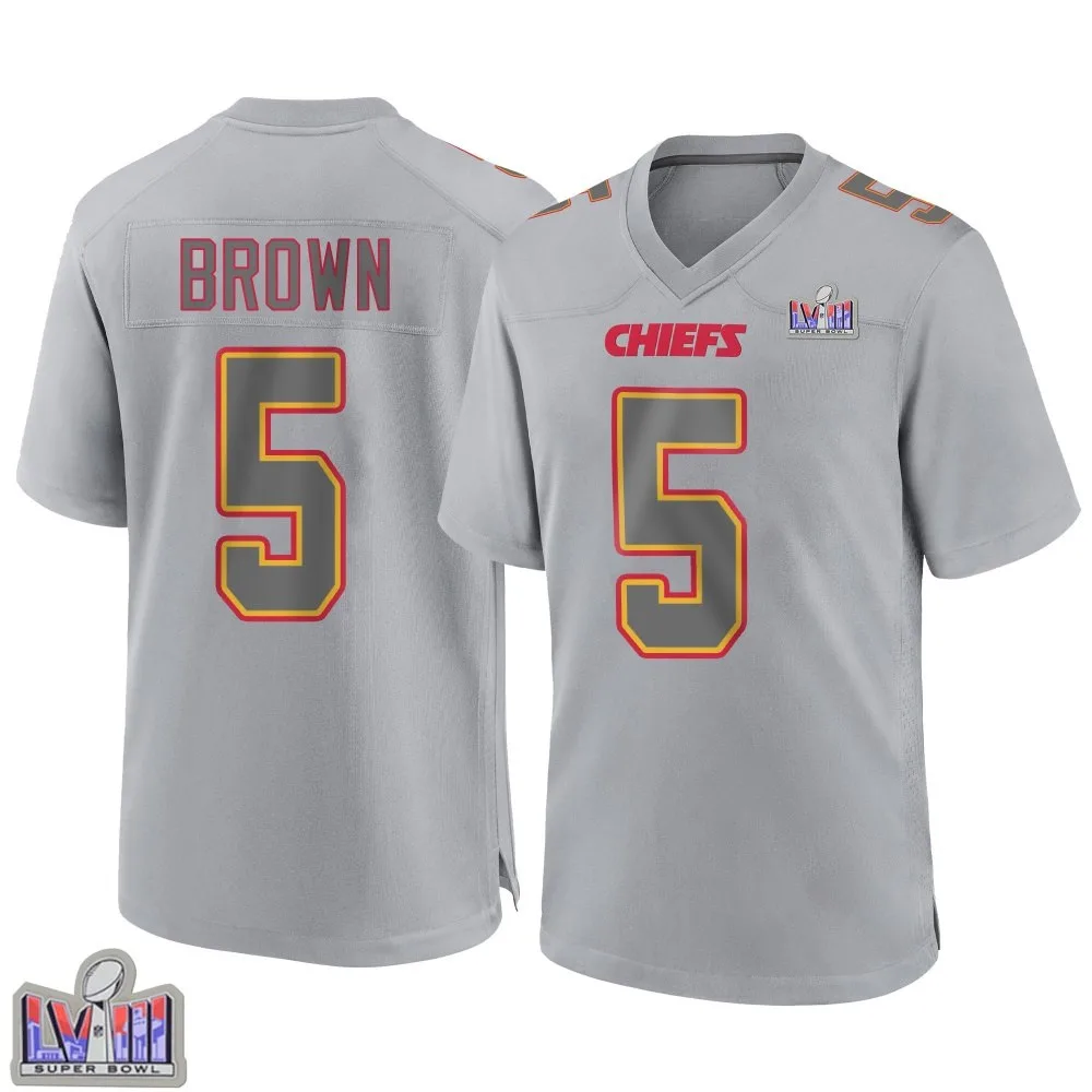 Men's Kansas City Chiefs Hollywood Brown Nike Atmosphere Fashion Super Bowl LVIII Patch Game Gray Jersey Men's Kansas City Chiefs Hollywood Brown Nike Atmosphere Fashion Super Bowl LVIII Patch Game Gray Jersey