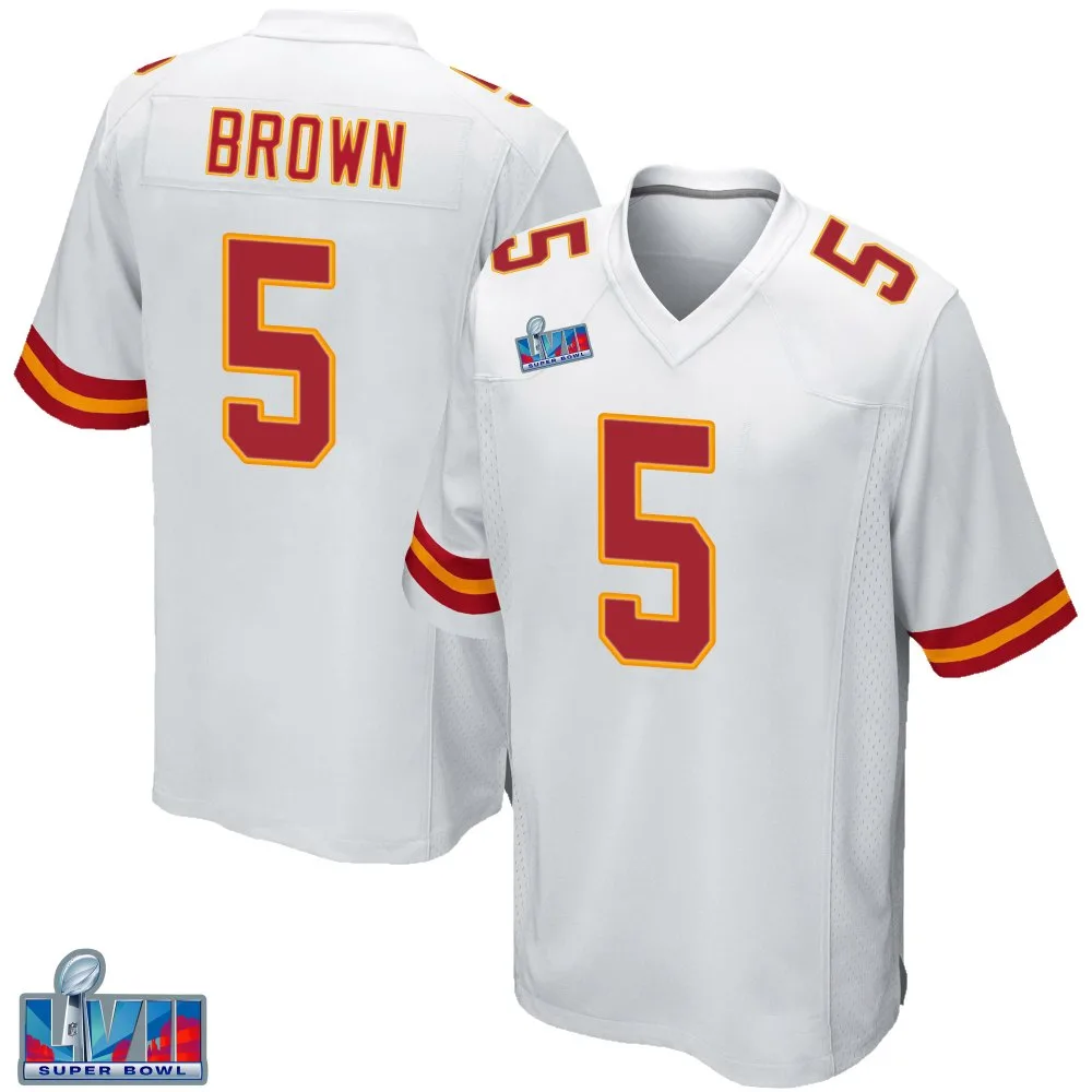 Men's Kansas City Chiefs Hollywood Brown Nike Super Bowl LVII Patch Game White Jersey Men's Kansas City Chiefs Hollywood Brown Nike Super Bowl LVII Patch Game White Jersey
